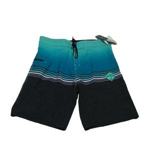 Burnside Board Shorts Swimwear Blue Black Quick Drying Swim Trunks Size 34 NWT